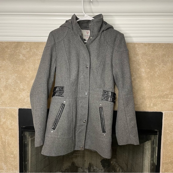 Guess Jackets & Blazers - Guess peacoat jacket coat size small grey buttons and zip EUC